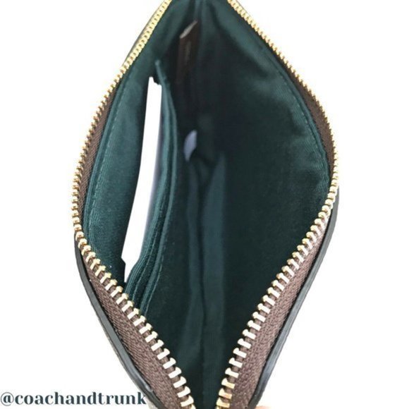 NWT COACH Corner Zip Wristlet In Signature Canvas With Metallic Forest Green - Picture 8 of 10